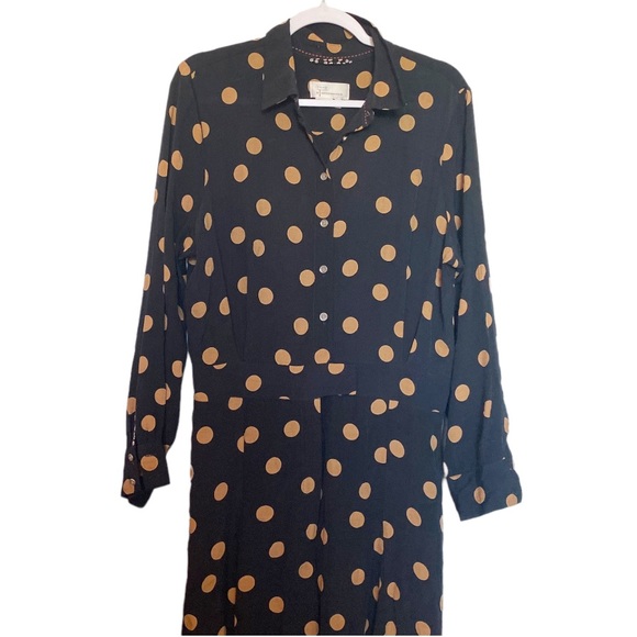 Anthropologie Jumpsuit Loveland Polka Dot Wide Leg Black/Tan Size 14 - Picture 5 of 13